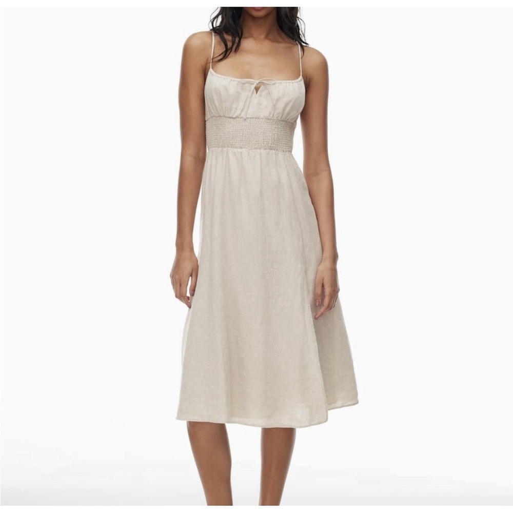 Aritzia Wilfred Genoa 100% Organic Linen Smocked Midi Dress White Size M